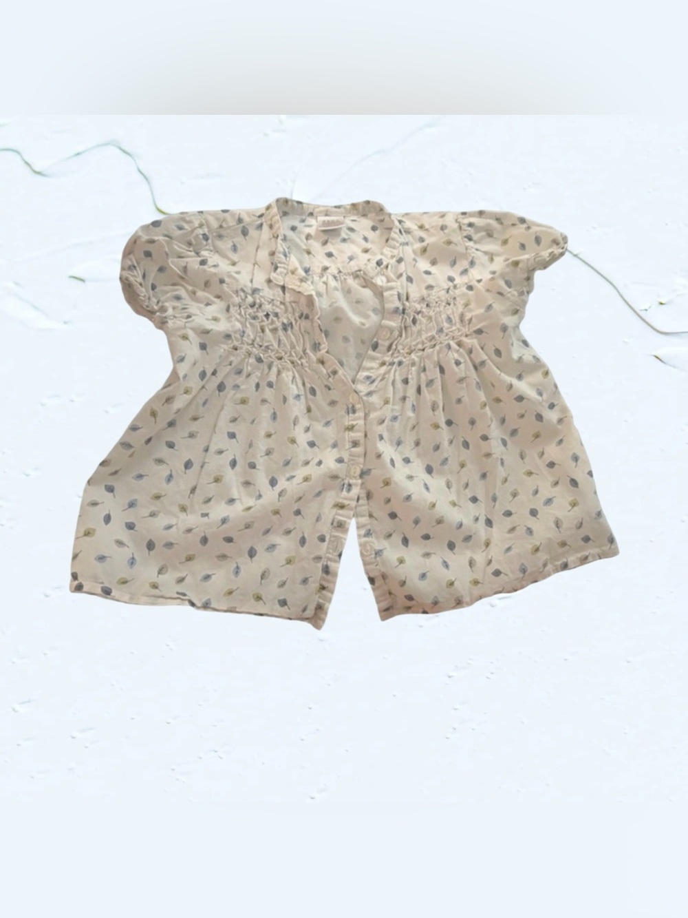 🇪🇸👍GUC ZARA | 24 m | Toddler White Summer Smocked Leaf print blouse - Picture 3 of 14